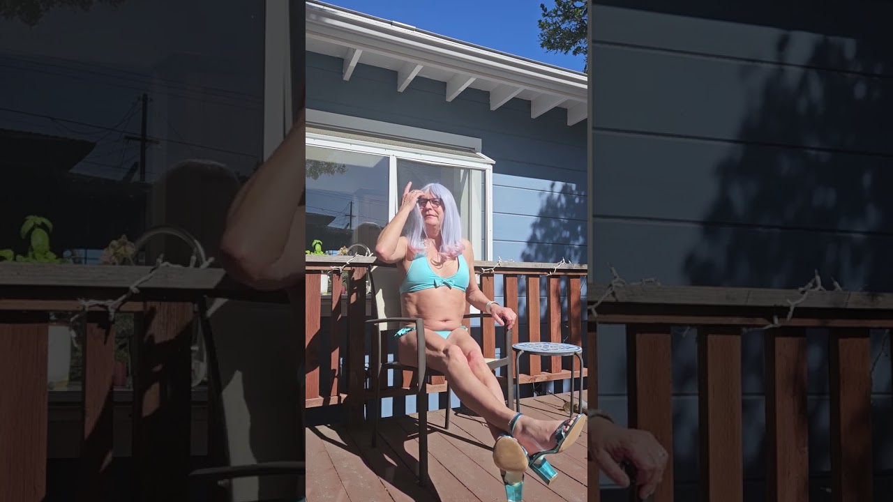 Fun crossdresser bikini day in back yard