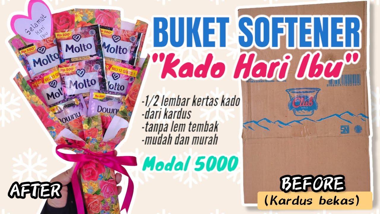 BUKET SABUN UNTUK HARI IBU MODAL 5000 CUMA PAKAI SETENGAH LEMBAR KERTAS KADO | BUKET SOFTENER