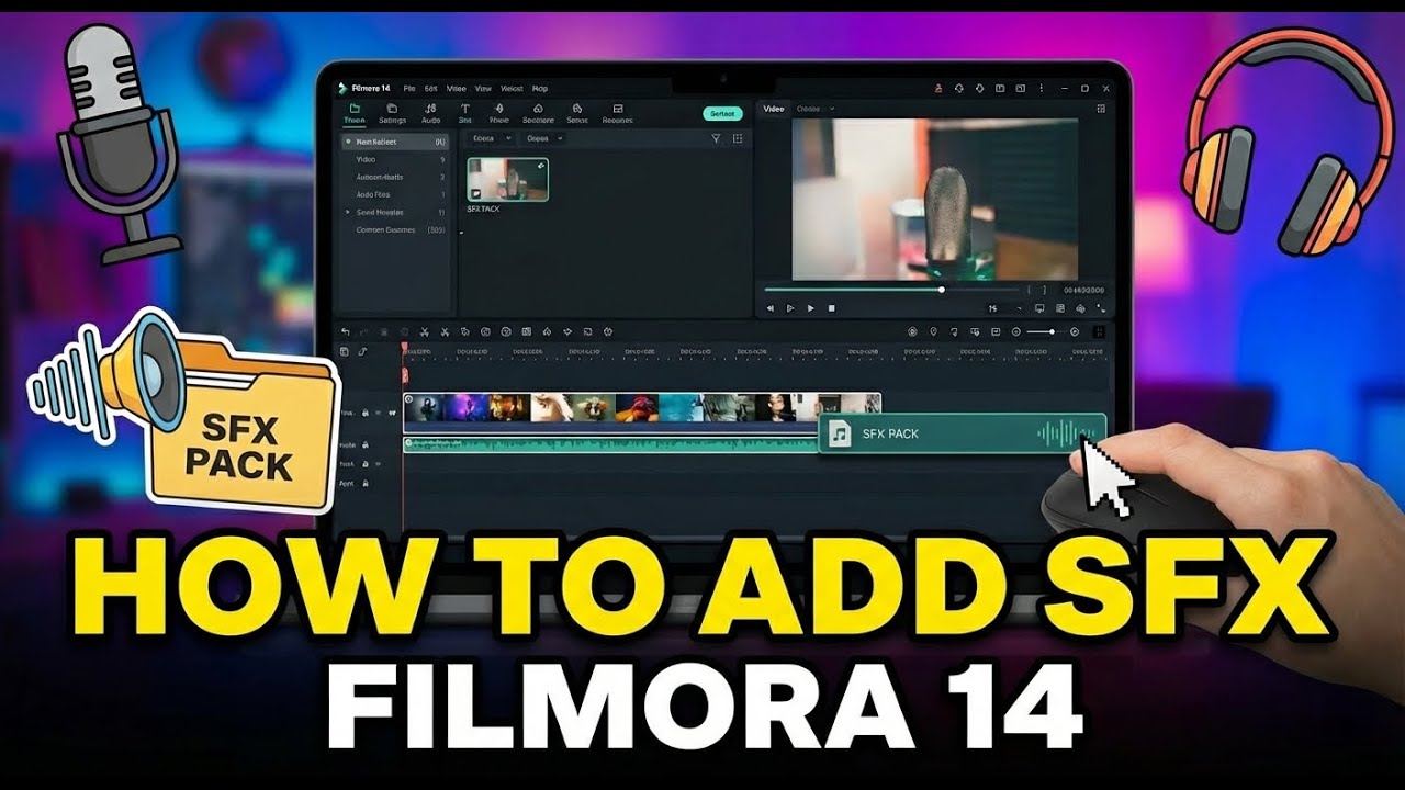 Как добавить звуковые эффекты в Filmora 14?
