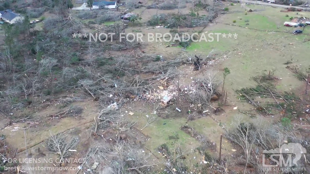 3-4-2019 Beauregard, Al Extreme tornado damage from drone including CR38 total destruction aerial