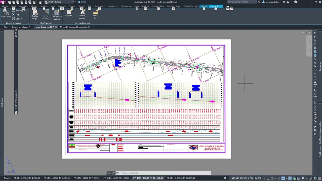 Civil 3d Plan Profile production for every 1.5km setup of Paper Size Title Block and scale  part 1/7