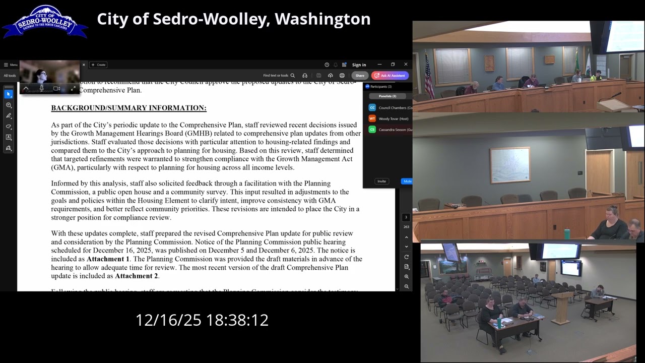 Sedro-Woolley Planning Commission Meeting for December 16, 2025