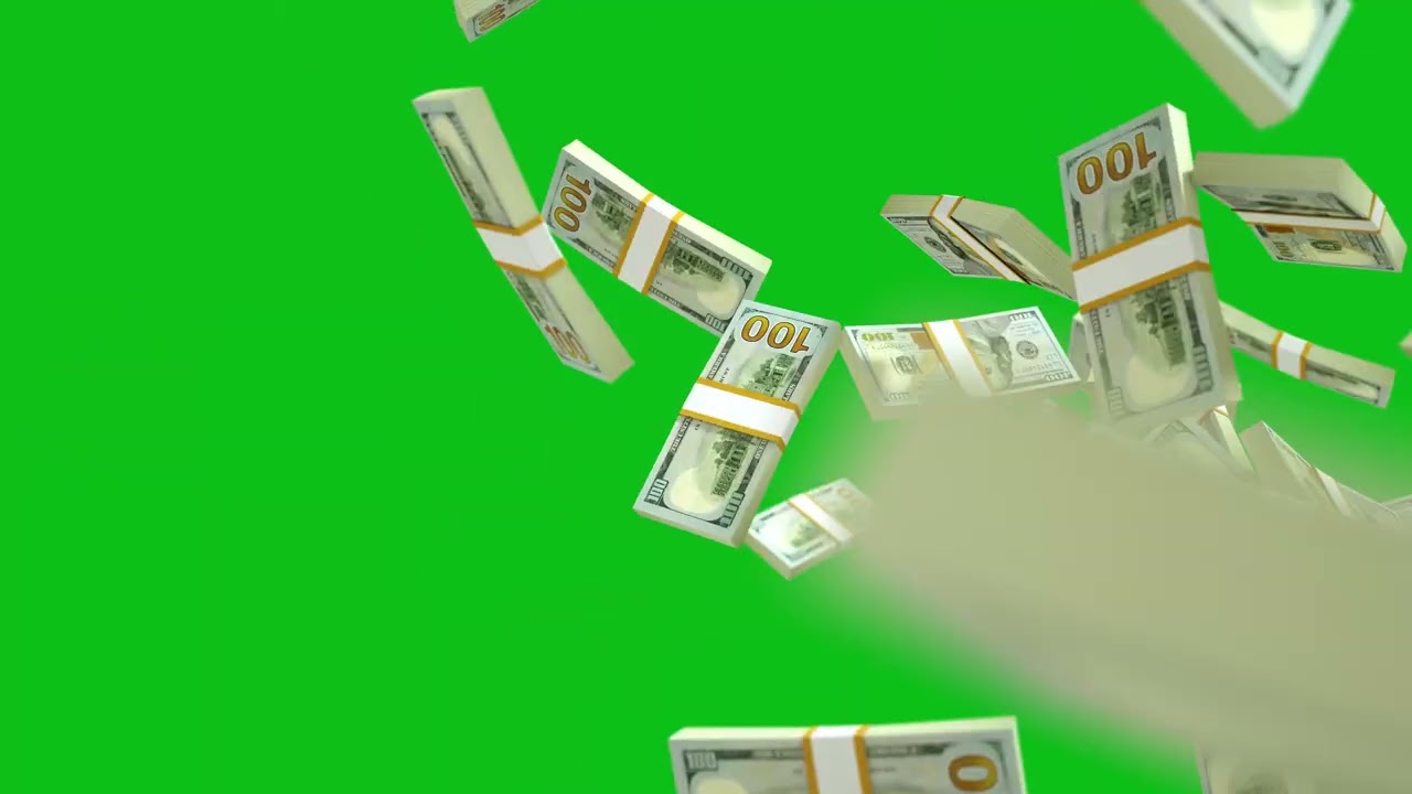 Falling Money Bundles Green Screen | 3D Flying Cash Overlay (Free Download)