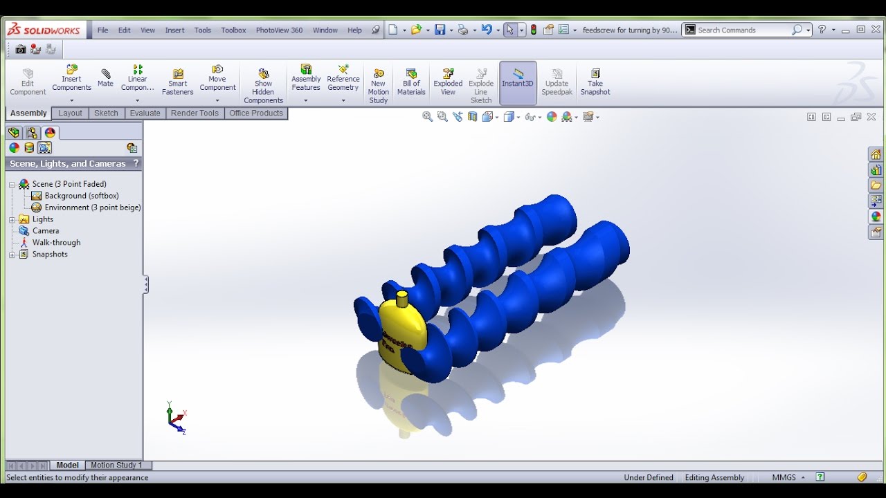 Timing Screw/Feedscrew designing (For any bottle profile) in Solidworks without any adds in