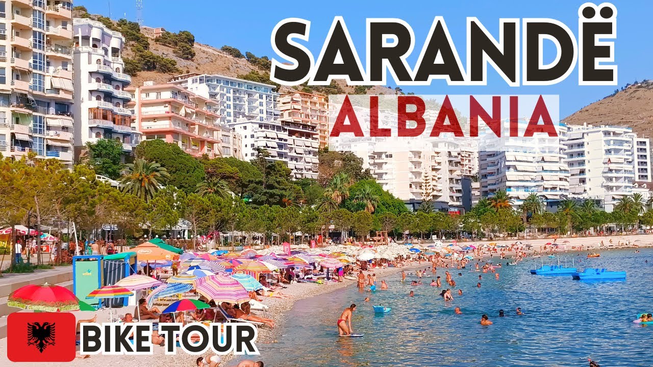 SARANDE, Albania Bike Tour 4K, Promenade and beach. SARANDA wycieczka rowerowa wzdłuż promenady
