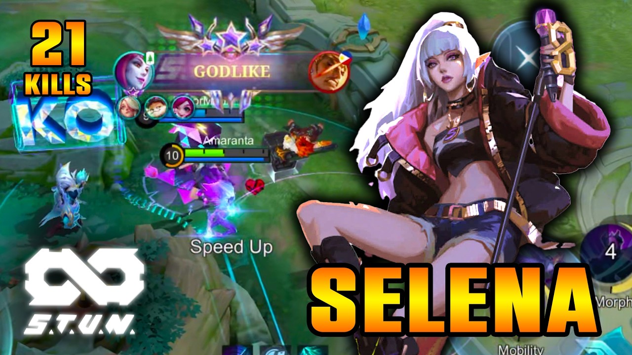21 Kills! Godlike Selena S.T.U.N. Skin! EXP Laner! ~ MLBB
