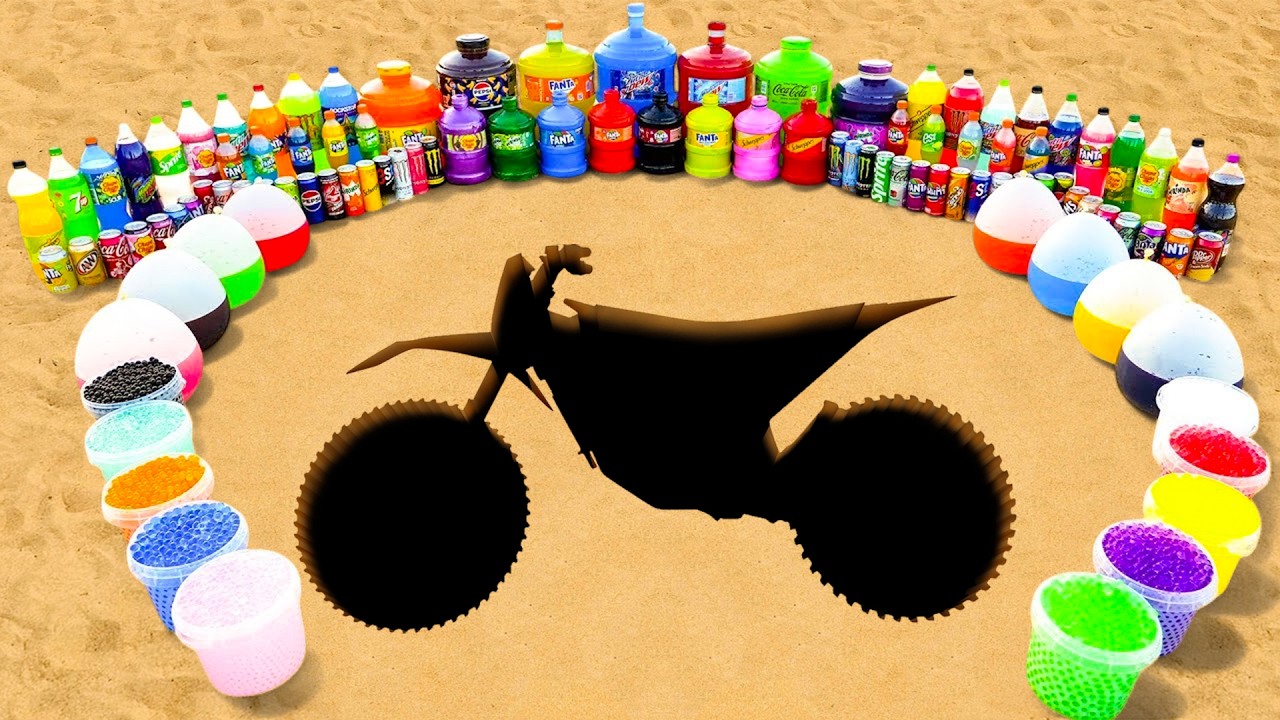 How to make Big Off Road Motorcycle with Orbeez & Cement, Mtn Dew, Giant Pepsi, Coca Cola vs Mentos