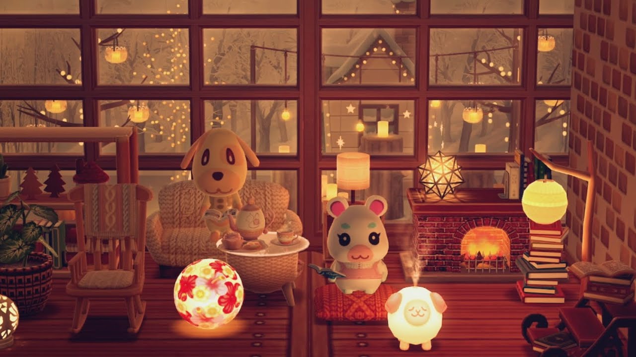 soft winter night lofi ⛄️| cozy fireplace sounds, focus & relax (animal-crossing vibes)