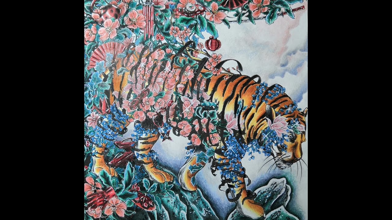 Процесс раскрашивания иллюстрации из раскраски MYTHOGRAPHIC ANIMALS