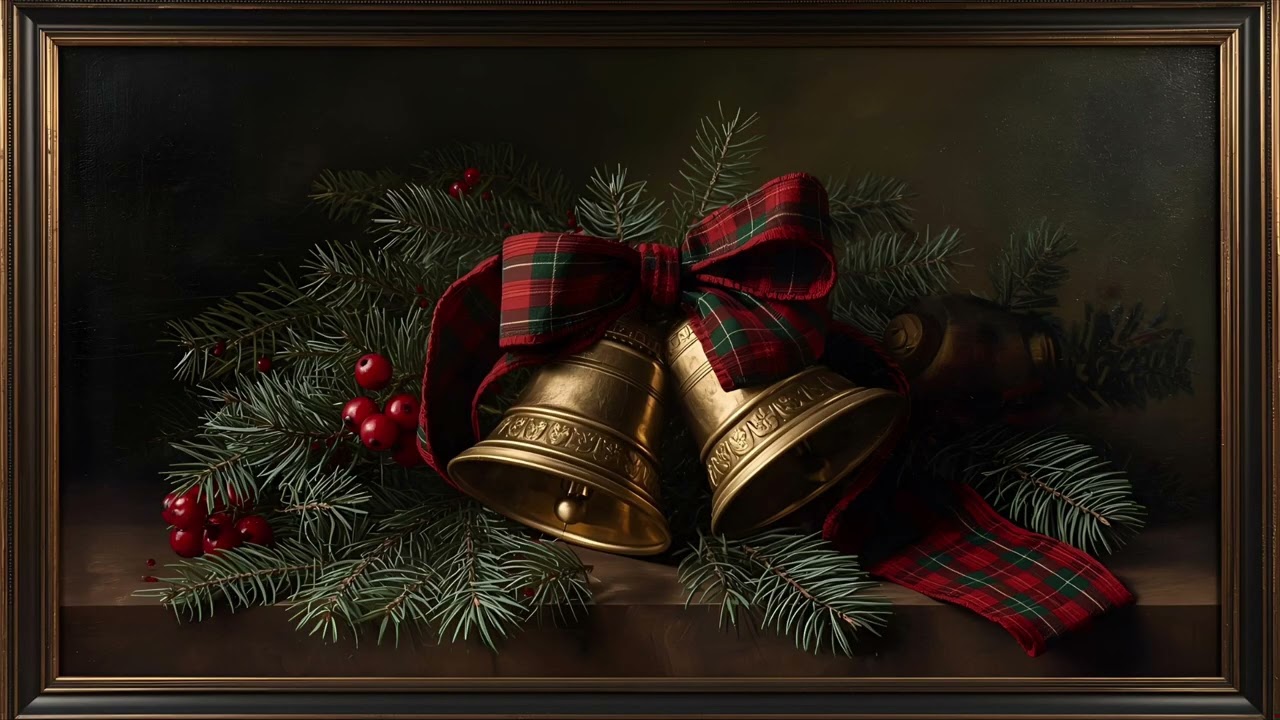 Ralph Lauren Inspired Christmas Bells TV Art | Moody Gold Frame Holiday Screensaver @99for1TVart 
