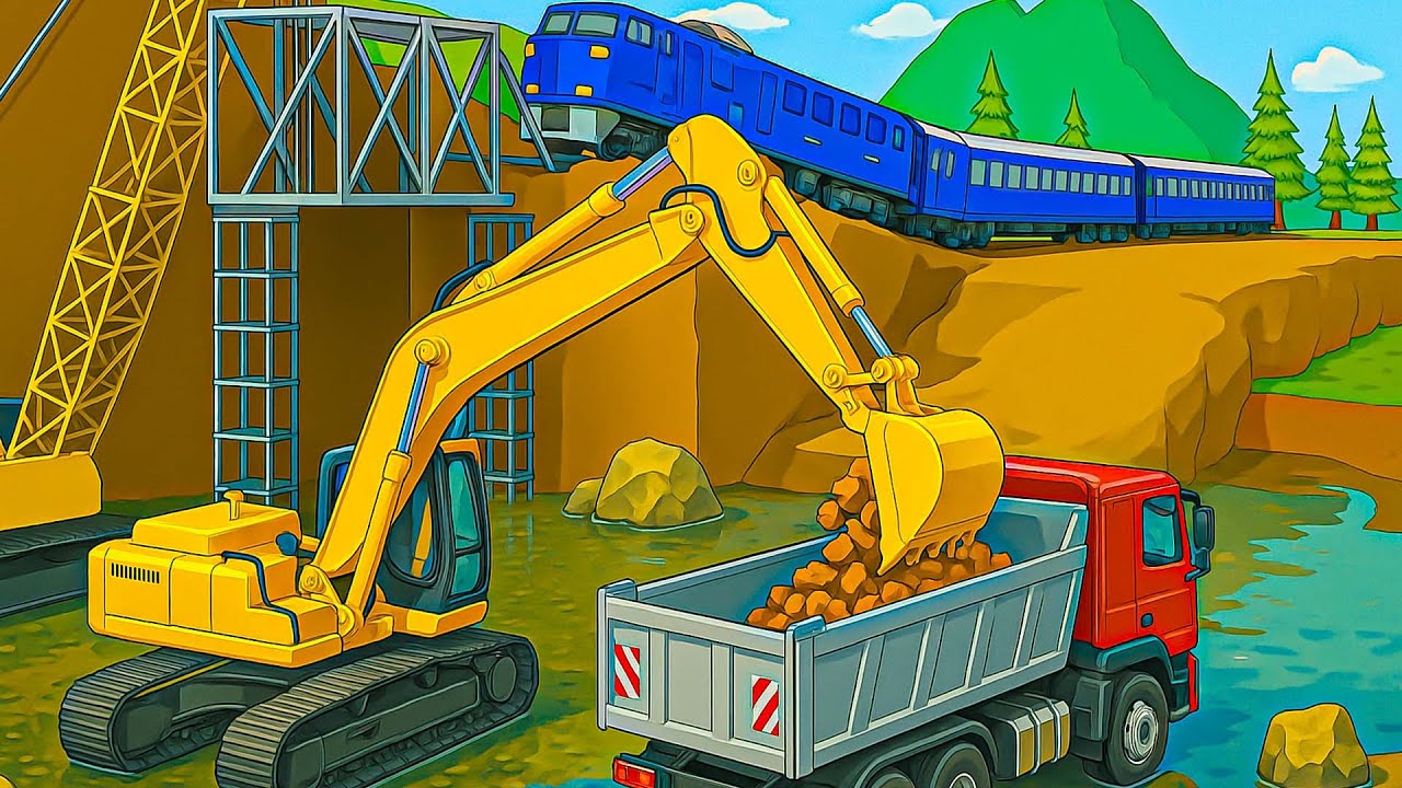 Excavator, Crawler Crane & Construction Trucks 🚧 | Real Site Animation