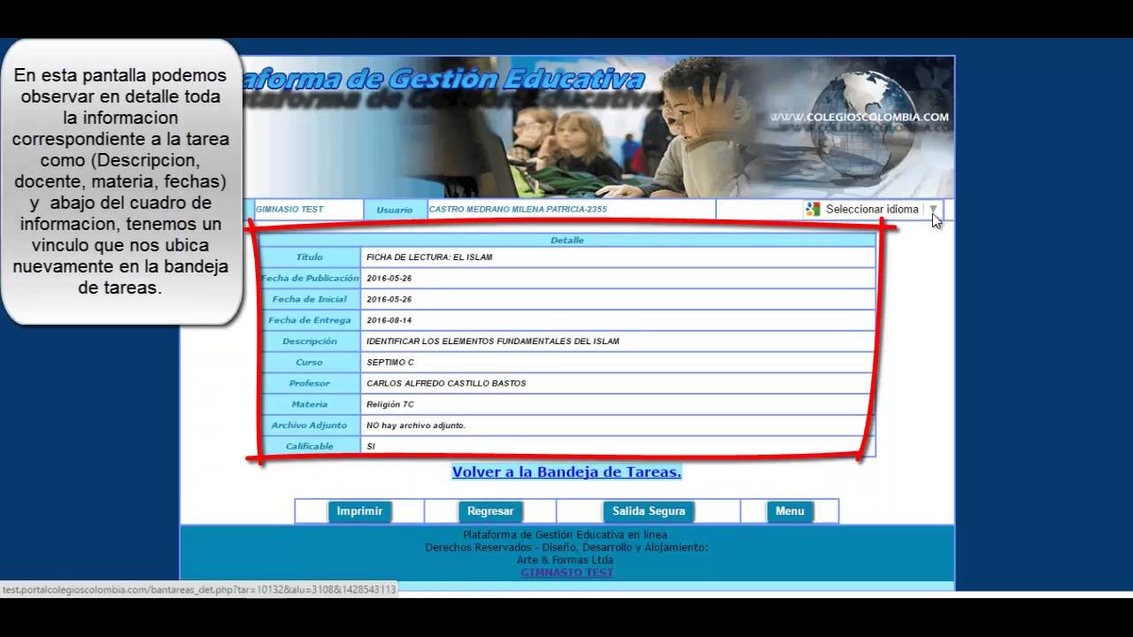 software para colegios Bandeja de tareas - PADRE