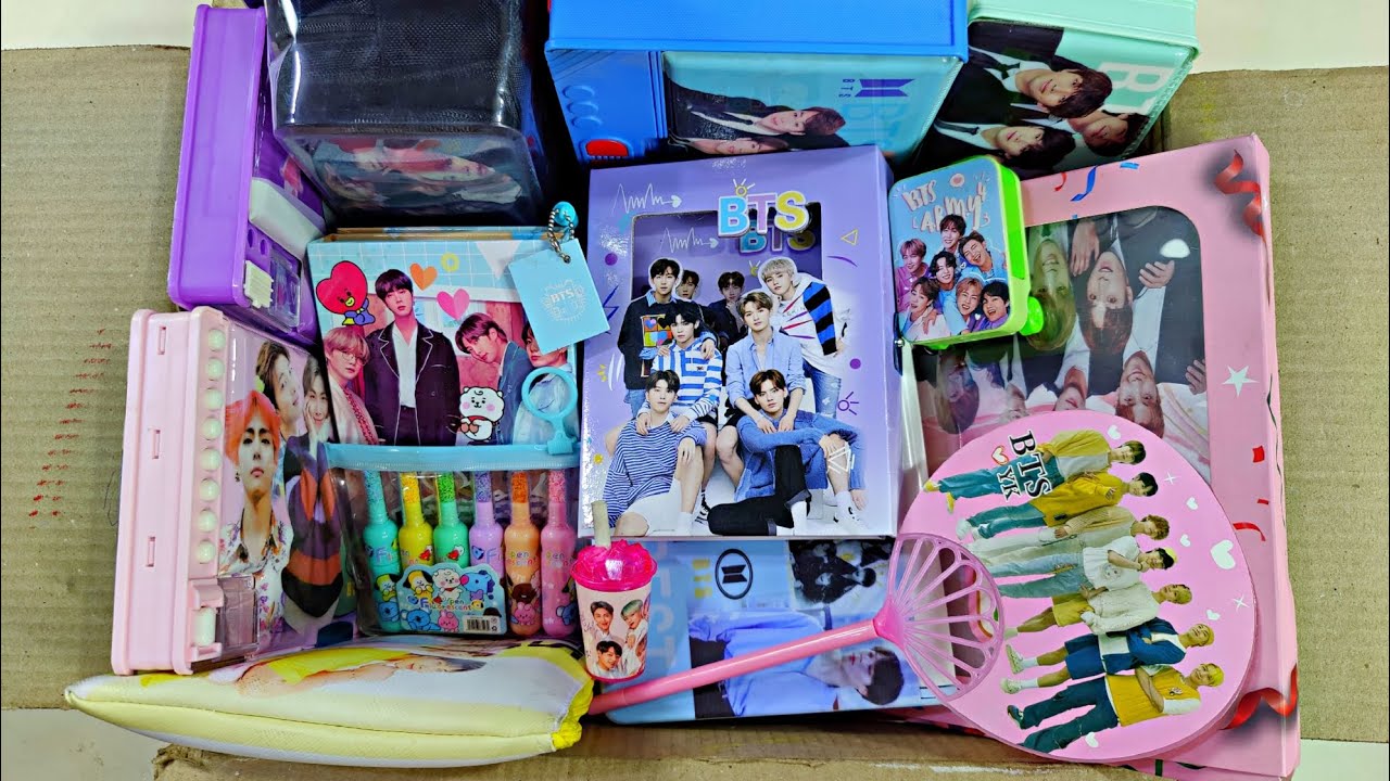 latest bts stationery collection, bts pencil case, magic pen, pencil collection, pouch, bts eraser