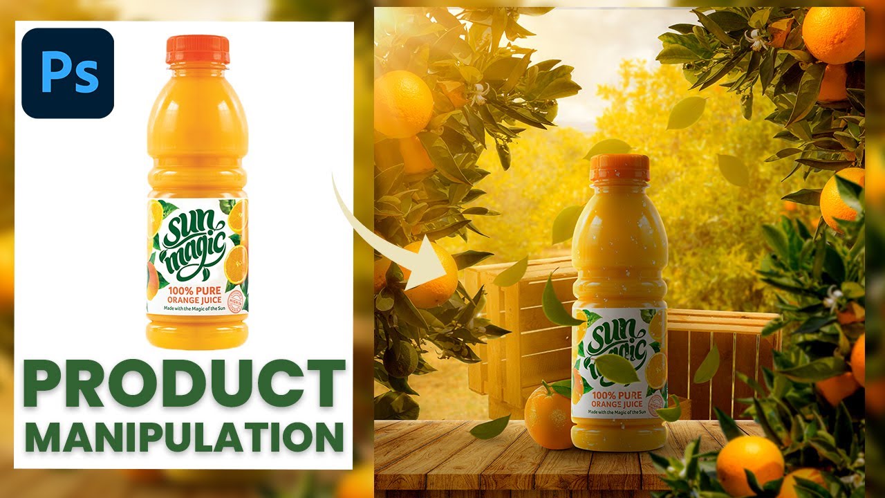 Product manipulation in Photoshop | orange juice advertising poster design | photoshop tutorial