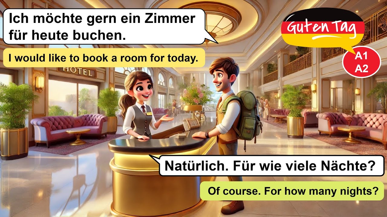 German Hotel Conversation &ndash; Booking a Room | Learn German for Beginners (A1)