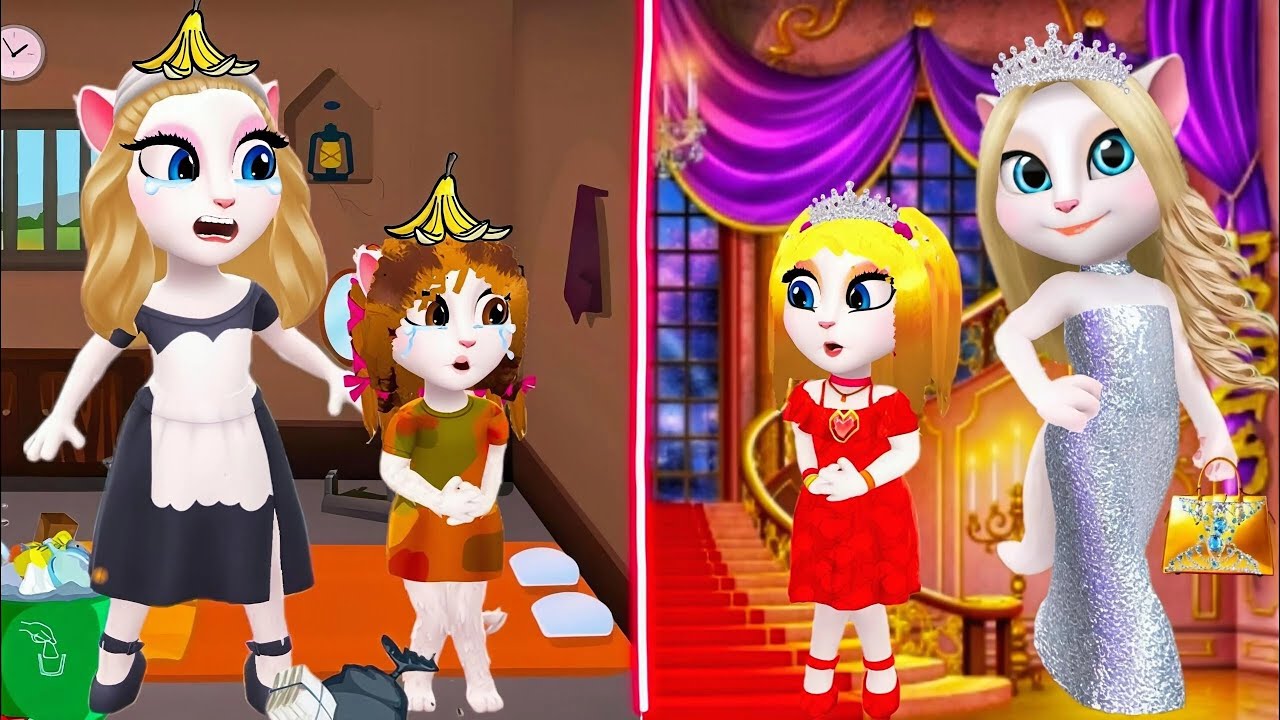 Sad story 😢 The maid and her daughter versus the rich woman and her daughter  my Talking Angela 2 &1