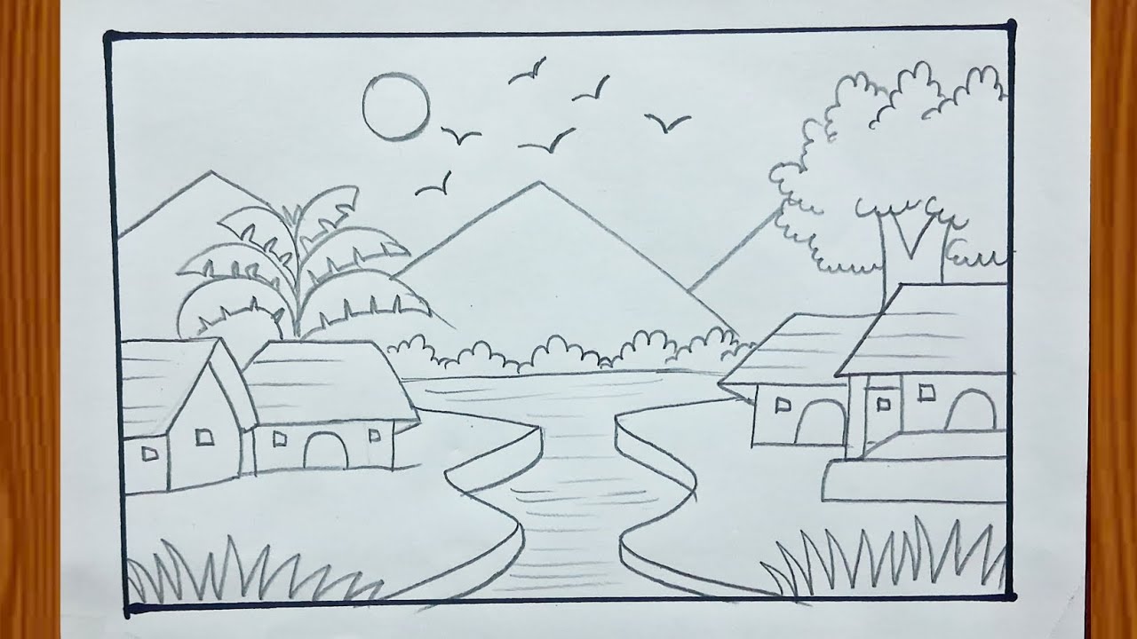 Beautiful Landscape Drawing with Pencil Tutorials | How to Drawing Scenery Easy steps for beginners 