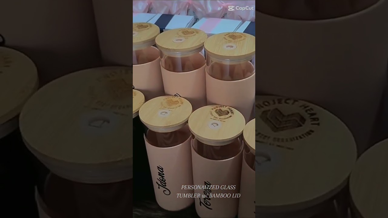 Personalized Glass Tumbler with Bamboo Lid