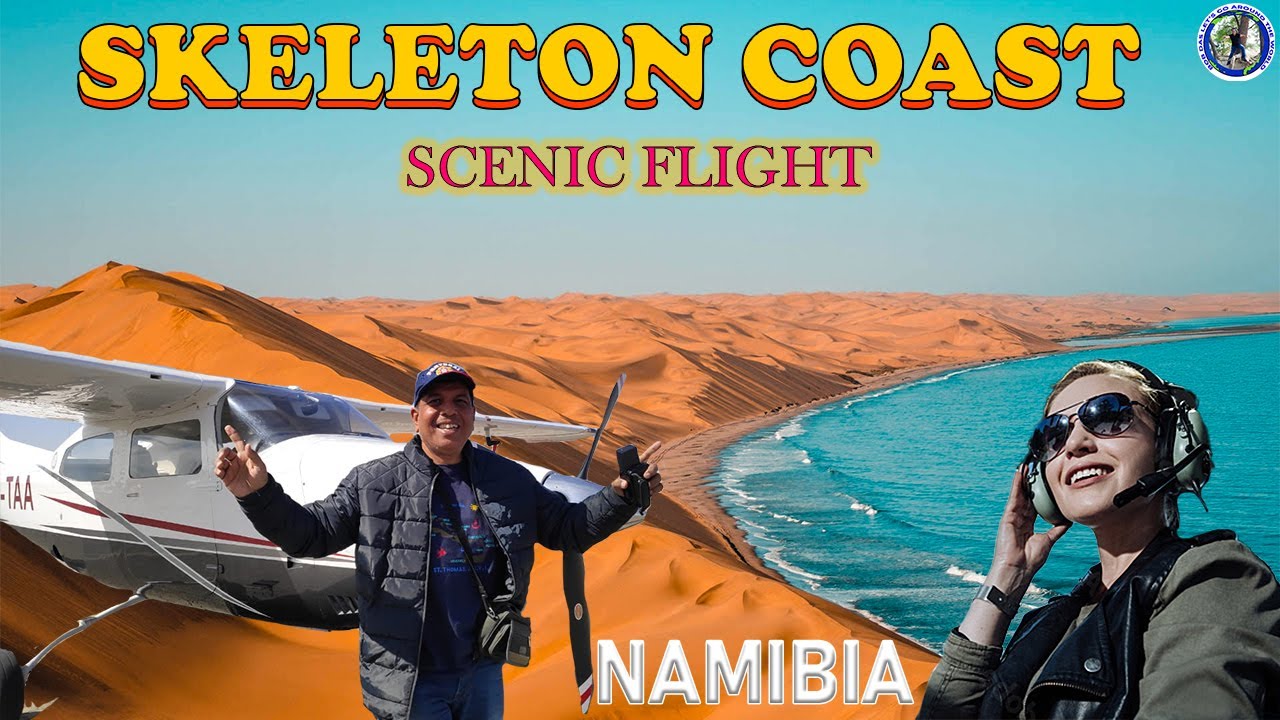 NAMIBIA (part 9) Scenic flight over Skeleton Coast & Namib Desert Dunes meeting Atlantic. Unique