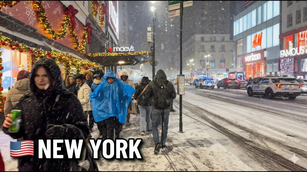 ❄️ СНЕЖНАЯ НОЧЬ В НЬЮ-ЙОРКЕ 🇺🇸 Хаотичная праздничная прогулка по Манхэттену