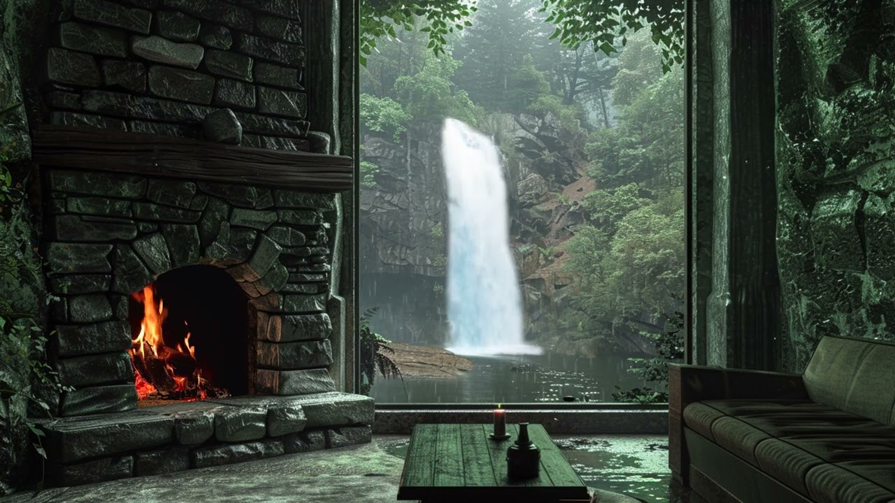Ambient Nature ASMR and Cozy Fire Crackling | Peaceful Thunder Sounds and Forest Rain Ambience