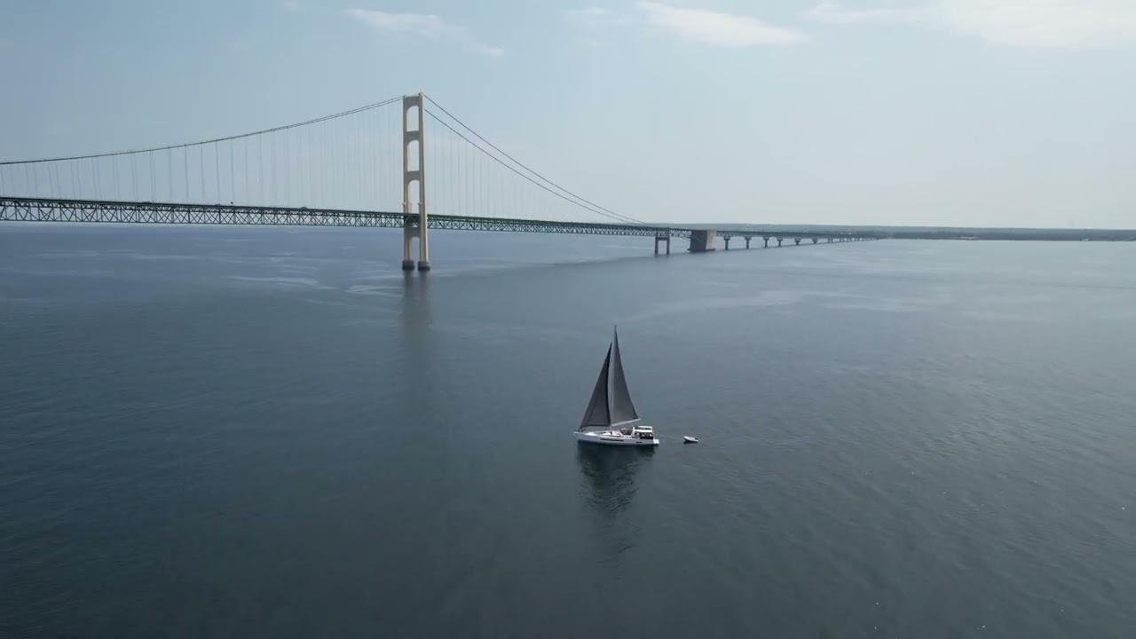 Jeanneau Yacht 55 Sailing Under Mackinaw Bridge