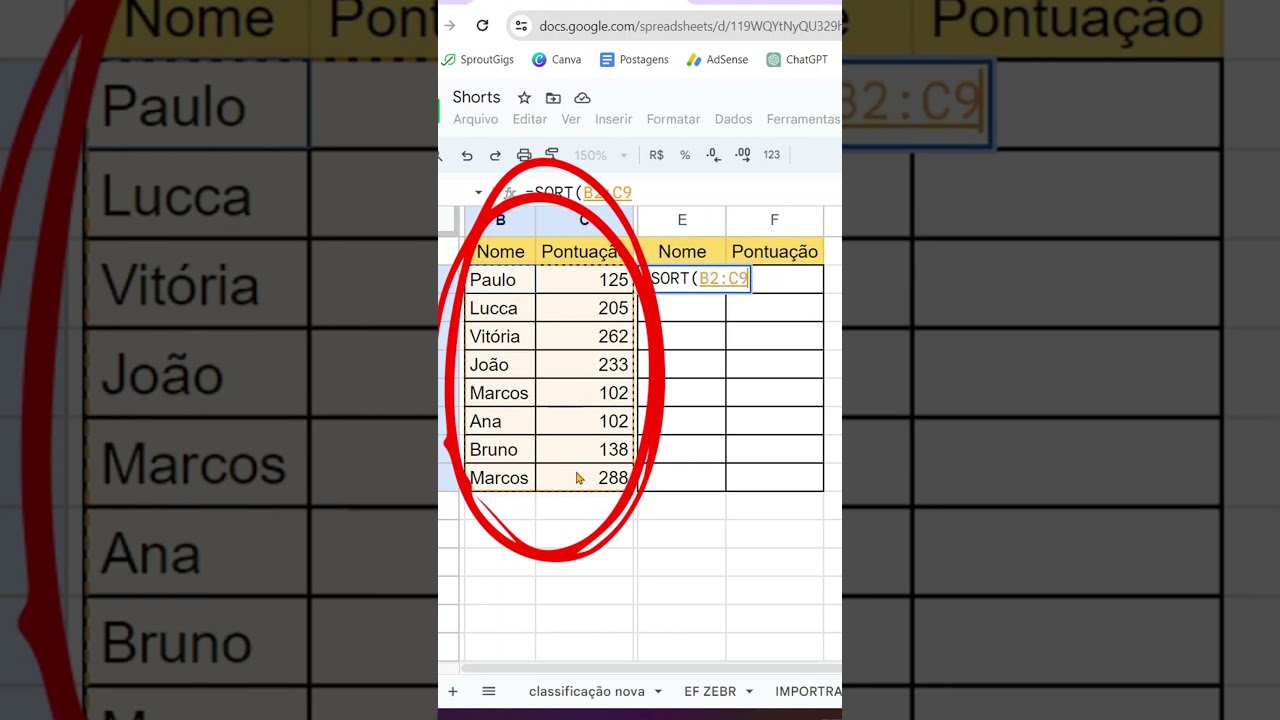 Classifica&ccedil;&atilde;o no Google Planilhas  #googleplanilhas #googlesheets