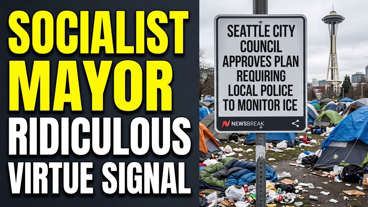 Delusional Socialist Seattle Mayor Empty Virtue Signal with Sign placements in Homeless Parks