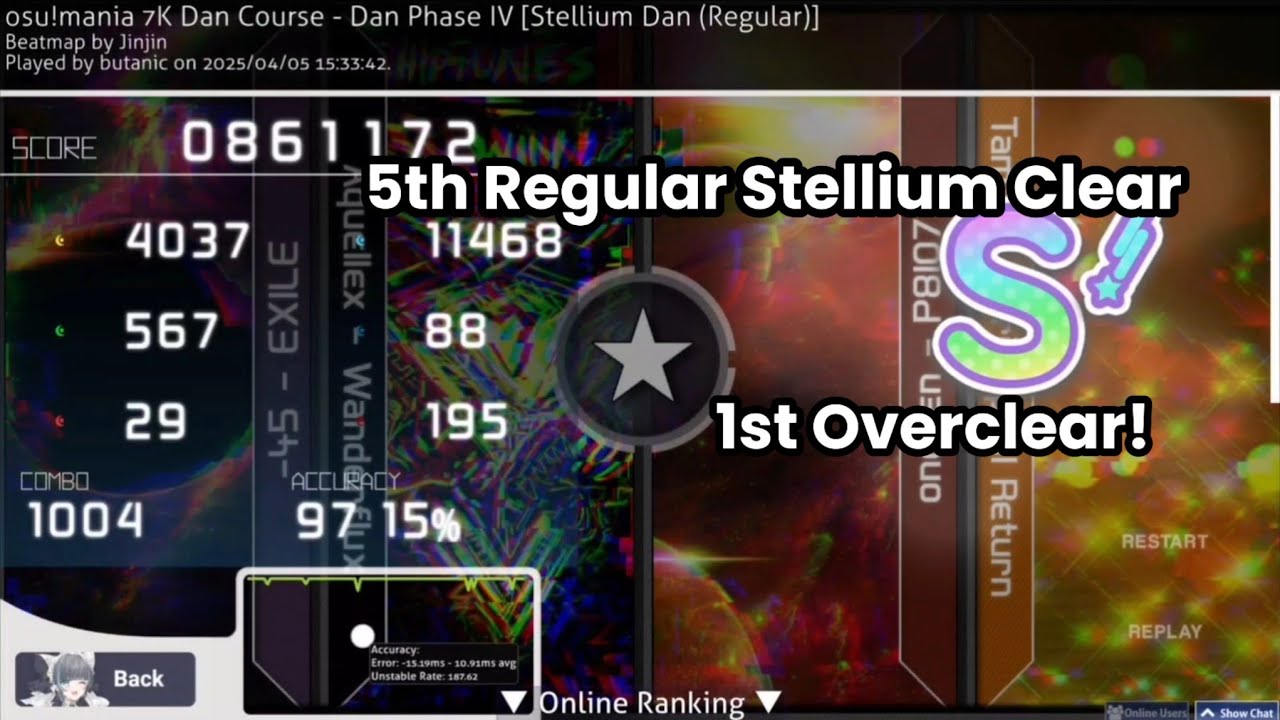 butanic | osu!mania 7k Dan Course - Stellium Dan Regular 97.15% | 5th Regular Stellium Clearer