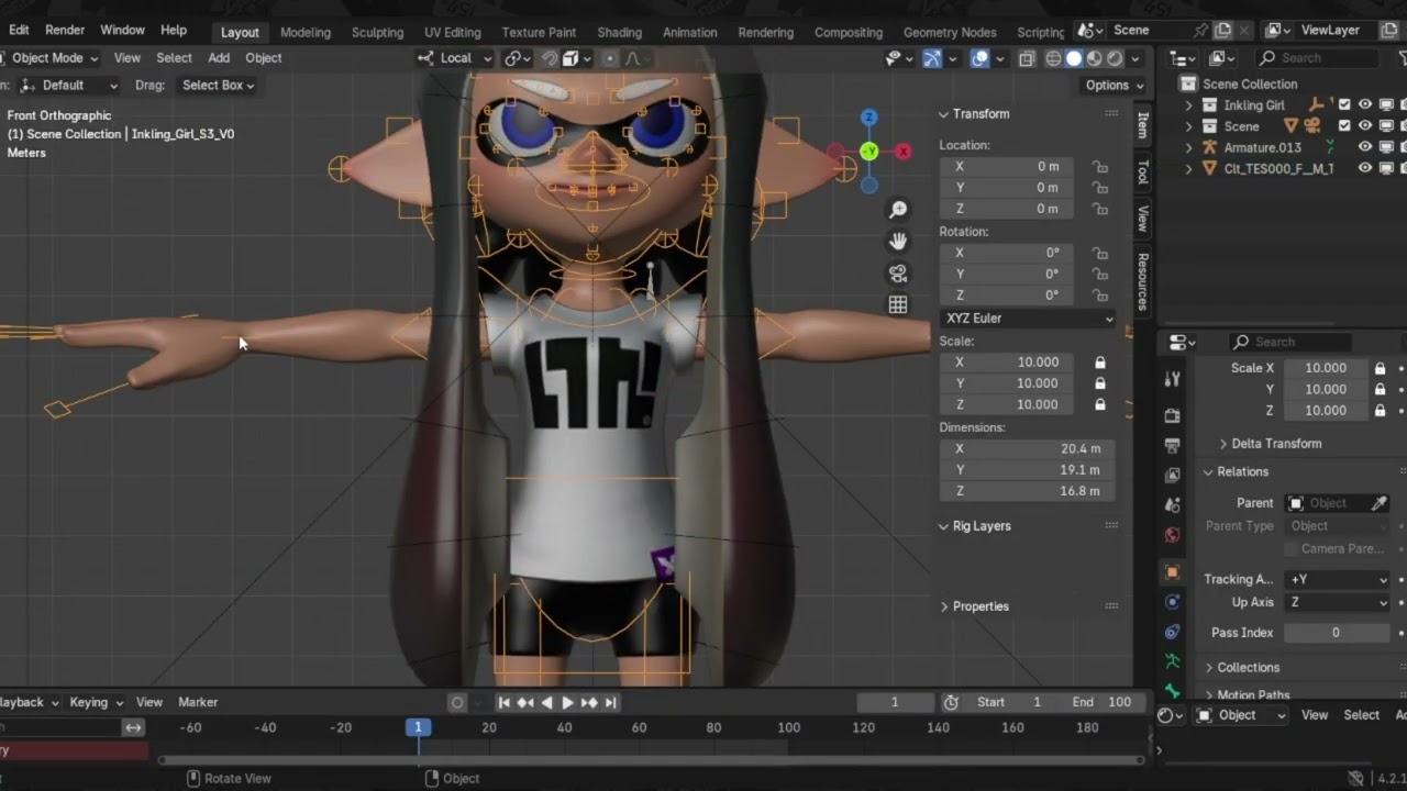 Tutorial de como ajustar el modelo de splatoon en Blender.
