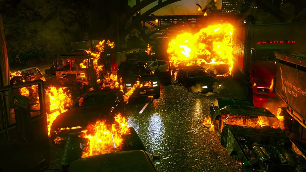 GTA 5 Massive Car Pileup Crash. The fire is out of control.