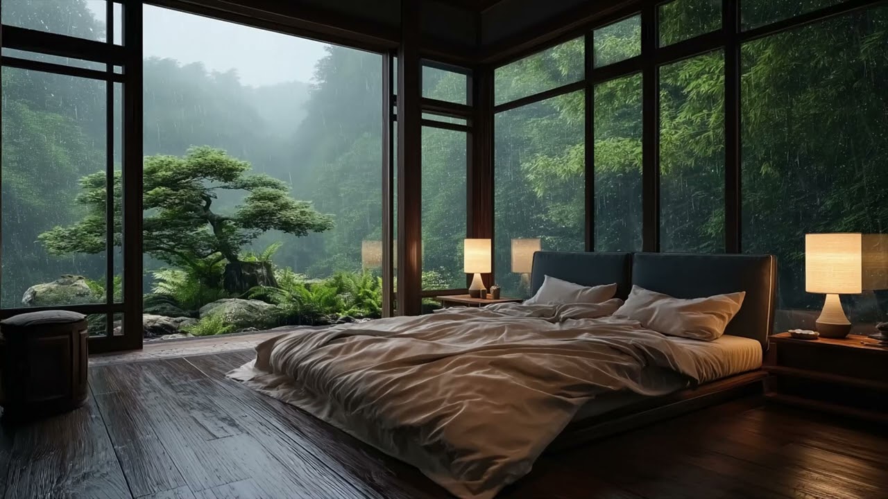 Deep Relaxing Rain 🌧️ Cozy Wood Cabin with Hanging Light Sounds for Sleep