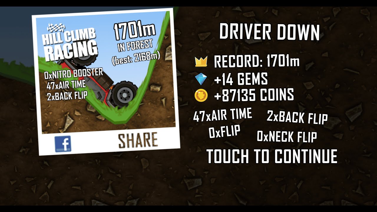 Hill Climb Racing: 1701m in Forest on Super Hill Climber (no boosters, no pets, no cartapults)