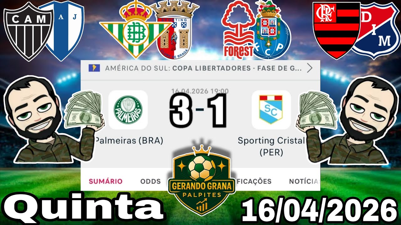 PALPITES DE FUTEBOL PARA HOJE 16 04 2026 QUINTA - FEIRA COM PLACARES EXATOS, BILHETE PRONTO + ZEBRA