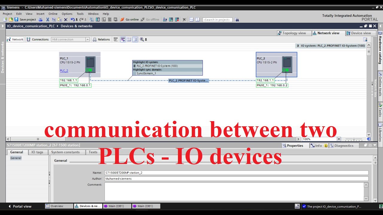 TIA Portal communication between two PLCs using IO devices