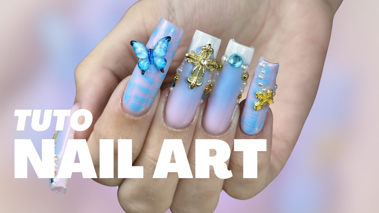 TUTO NAIL ART - Ma cliente m'a laissé carte blanche ! 💙🦋