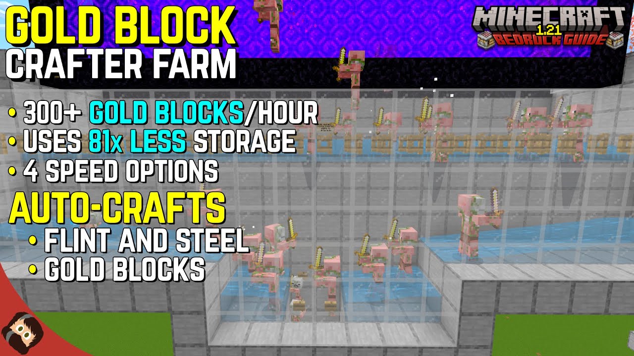 BEST GOLD BLOCK FARM, NO WASTE! | Minecraft Bedrock Tutorial 1.21