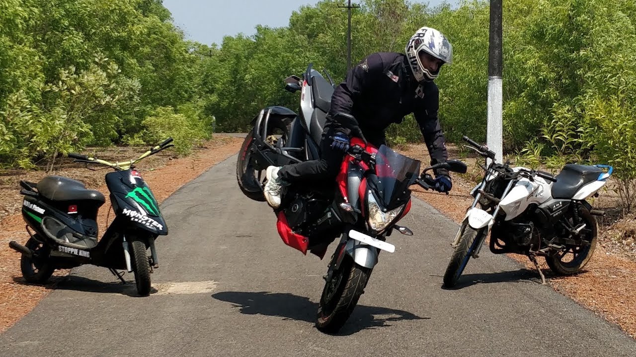 insecure Bike Stunts on Pulsar NS 200 - Apache 180 & Scooty Pep+ #withme