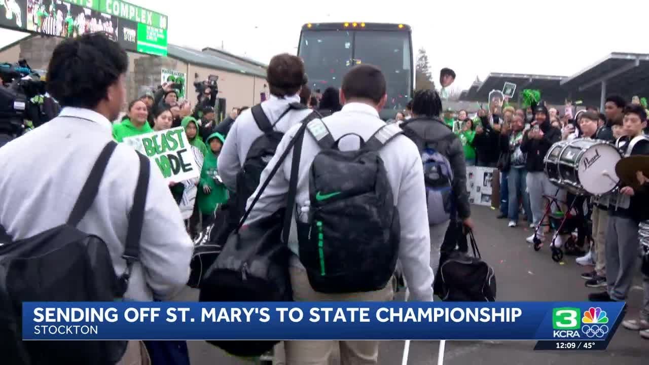 St. Mary's HS football team gets sendoff celebration before heading to state championship game