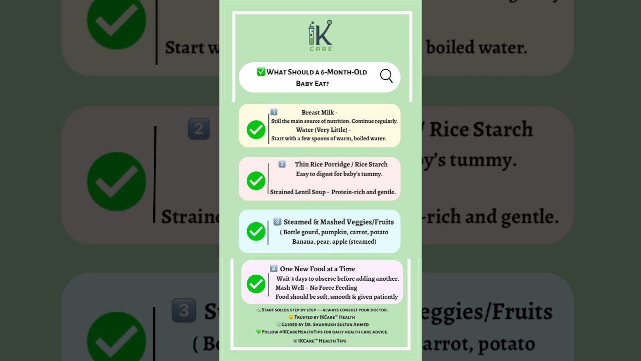 ✅What can a 6-month-old baby safely eat? #ikcarehealthtips