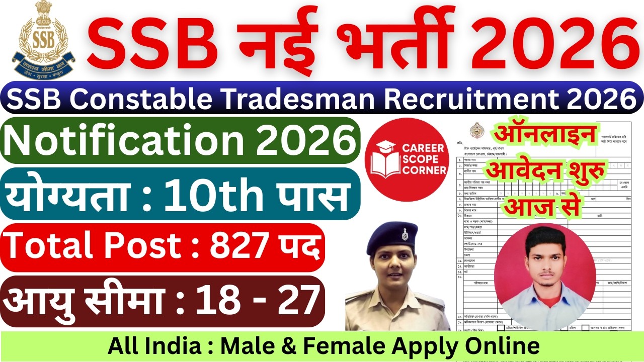 SSB Constable Tradesman Recruitment 2026 | SSB Tradesman New Vacancy 2026 | 827 Post | Eligibility