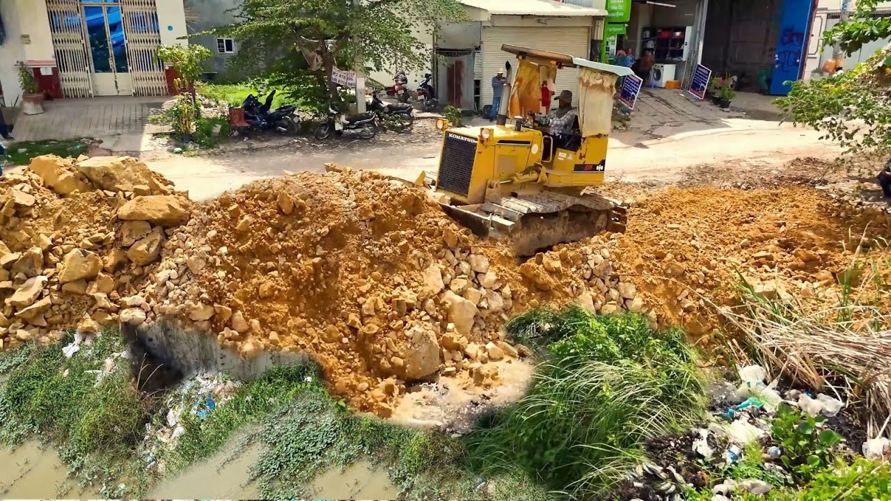 The Best Action Started New Project!Skillful Dozer D31A Pushing Soil,DumpTruck Fill Land Delete Pond