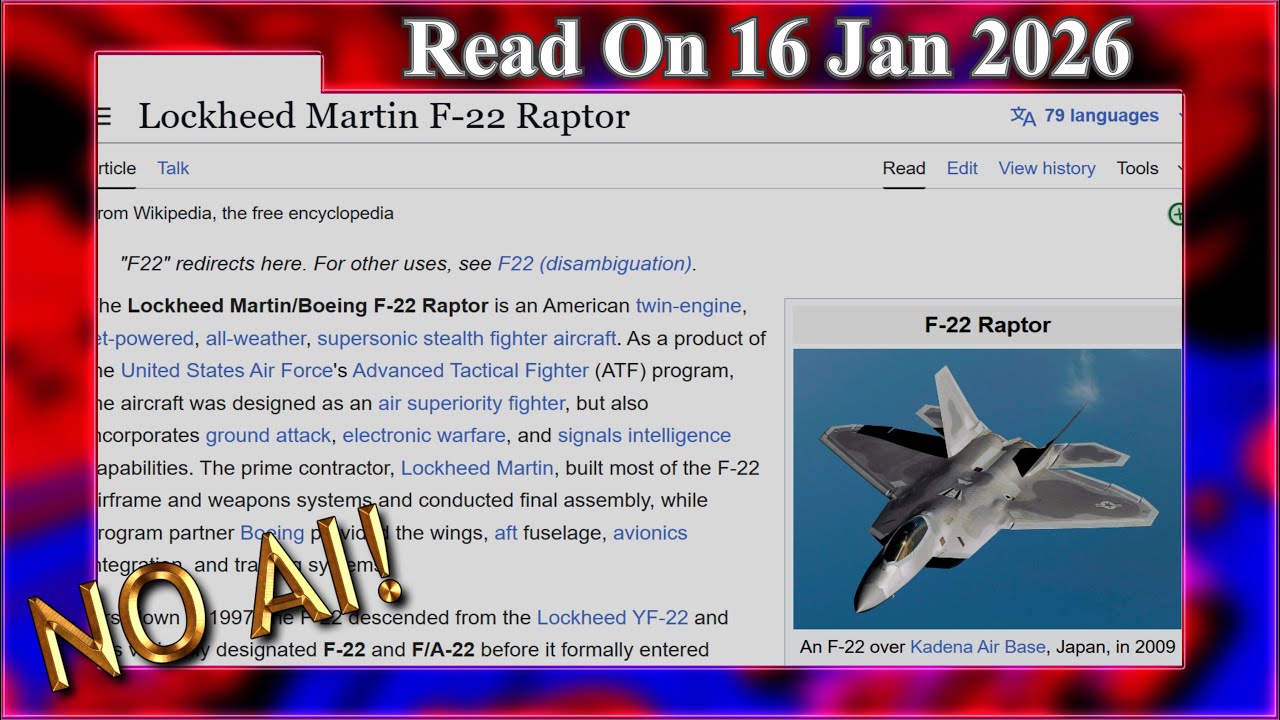 Lockheed Martin F-22 Raptor (No AI) - 16 January 2026