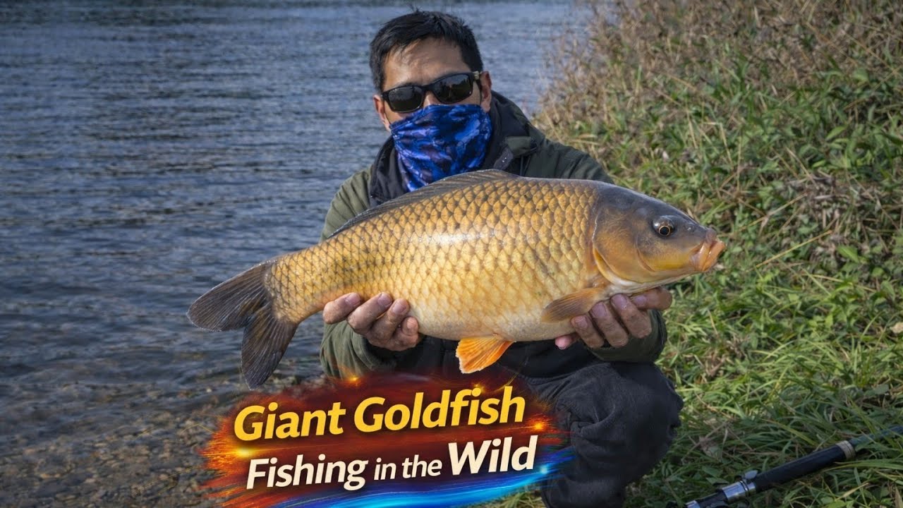 Catching a Giant Wild Goldfish in the River!