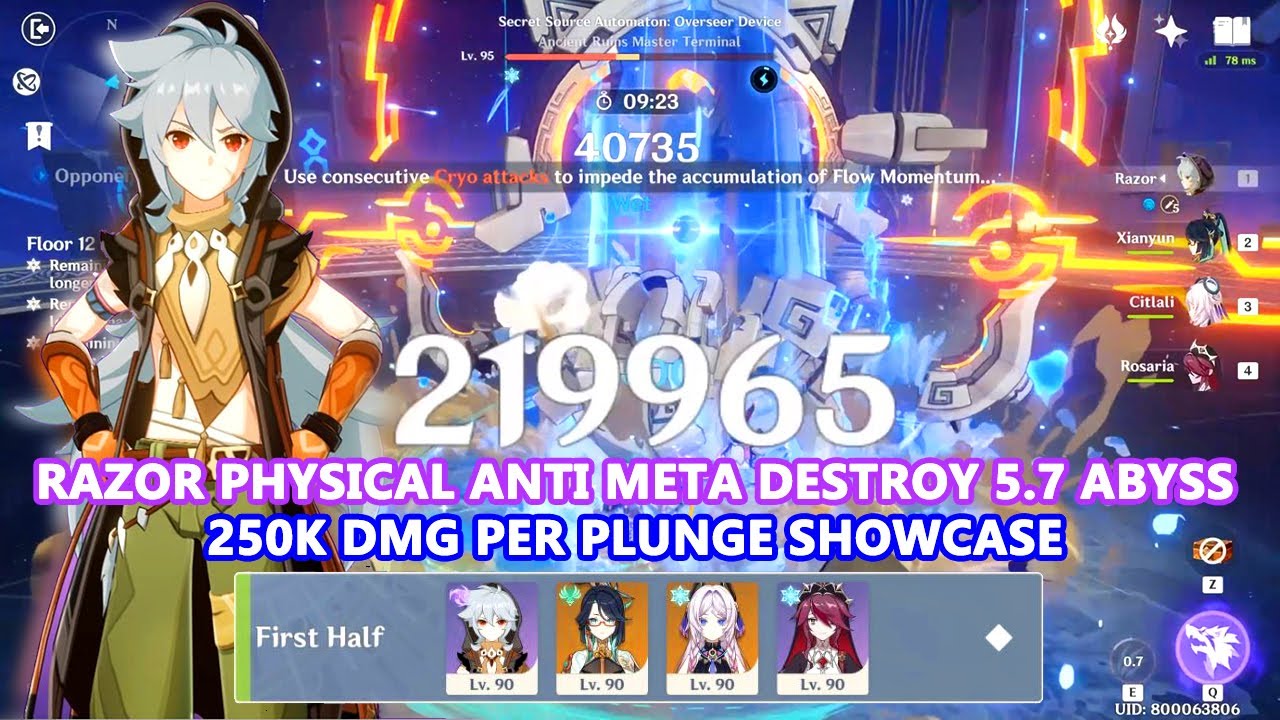 Razor Physical Anti Meta Destroy 5.7 New Abyss | 250k DMG Per Plunge Showcase