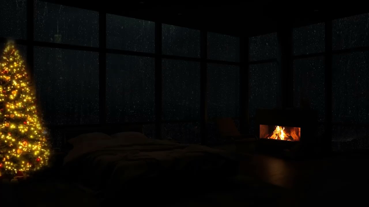 No Ads 🌧️ Rainy Christmas Night in the City 🌆 Heavy Rain & Thunder Sounds for Deep Sleep