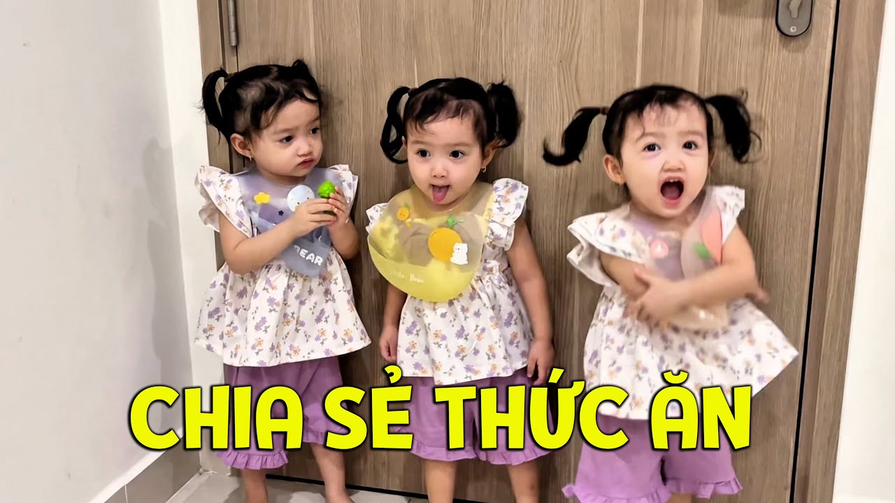 Mẹ Yến nhi làm món nui xào bò ba bé sinh ba thưởng thức, chia sẻ thức ăn cùng nhau | BA NÀNG TIÊN