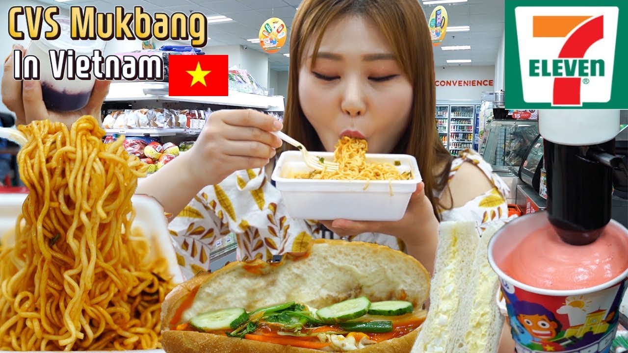 까니짱 야외먹방｜베트남 편의점에서는 뭘 팔까요?? 베트남 세븐일레븐 먹방