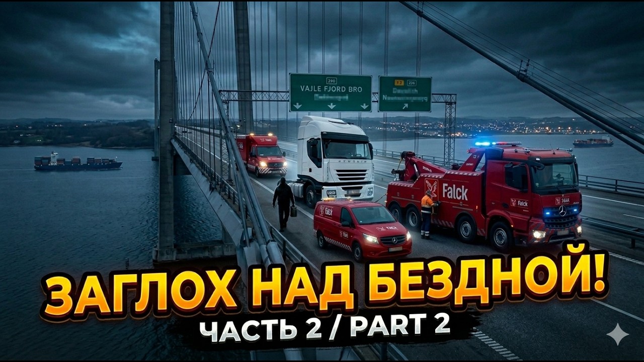 Заглох над бездной:40 метров над водой и эвакуатор Falck.Часть 2  Неправильный Дальнобойщик 20 серия