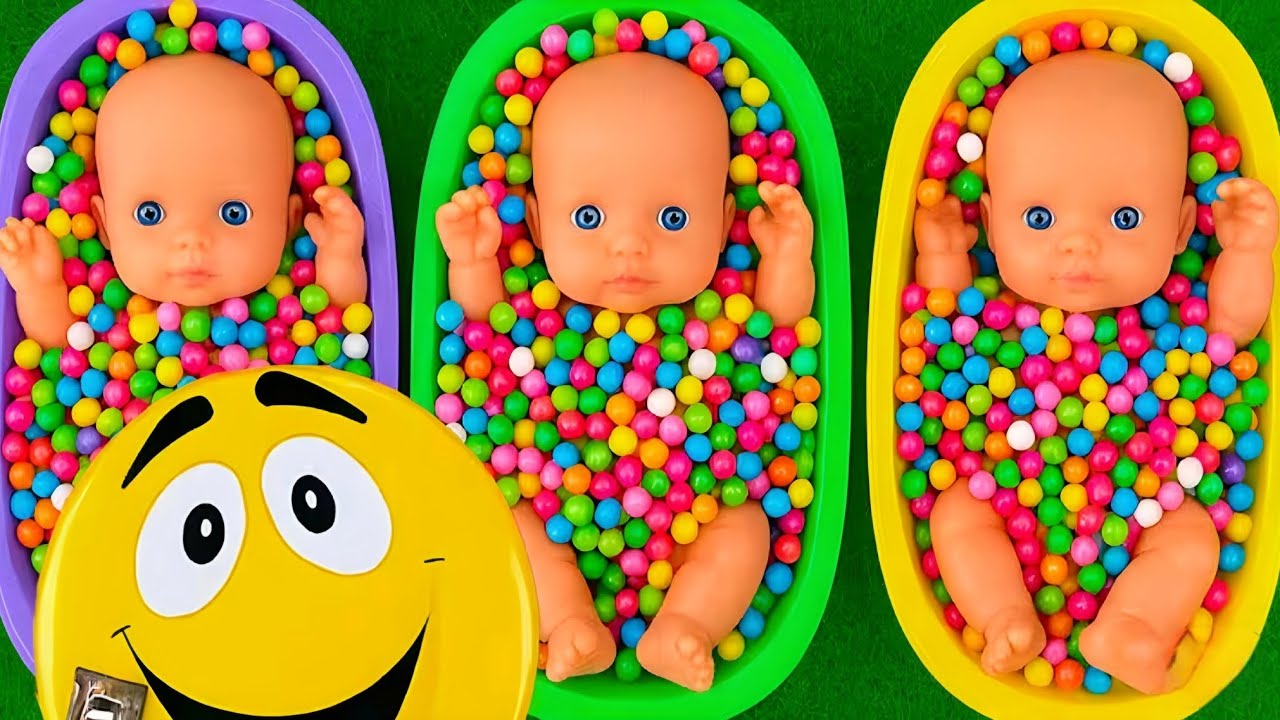 Full of 3 Rainbow Bath Tubs Candy with M&M's & Magic Slime Cutting Video
